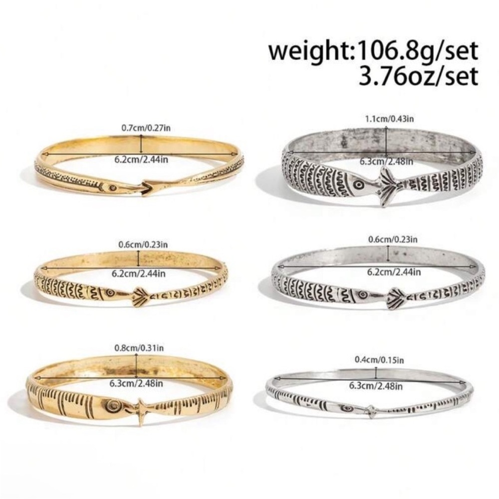 Two-Tone Fish Motif Bangle Bracelet Set - Picture 3 of 5